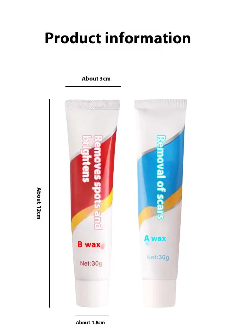 Car repair wax kit containing scratch removal wax, brightening wax, and frosted sponge applicator for paint restoration