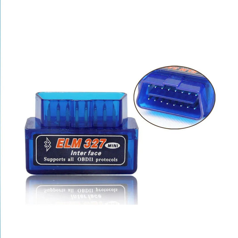Compact Bluetooth OBD2 automotive diagnostic scanner with ELM327 chip for fault code reading and sensor monitoring