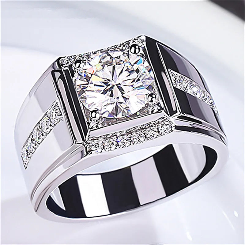 Men's adjustable geometric diamond ring with high carbon zircon in rose gold electroplated finish