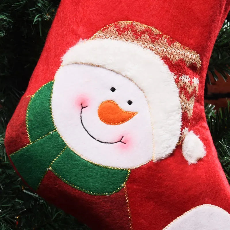 Christmas stocking with festive elk, old man, or snowman design made from non-woven fabric