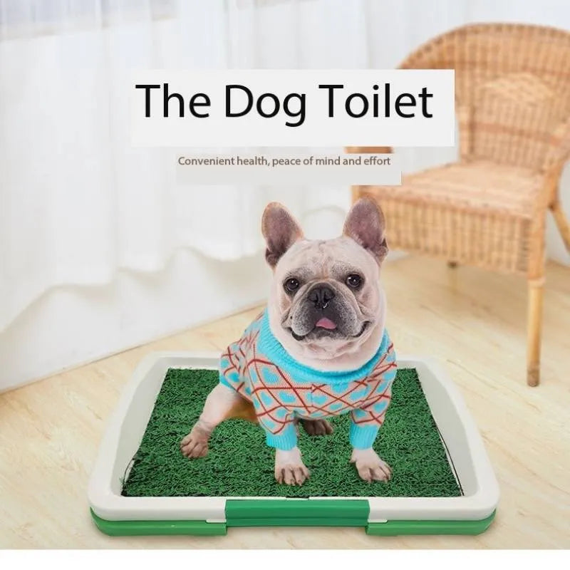 Green synthetic turf dog grass patch toilet with three-layer construction for indoor pet training