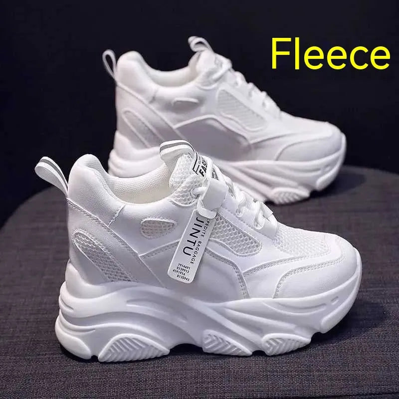 Women's platform casual shoes with breathable mesh upper and hollow-out design in various colour options