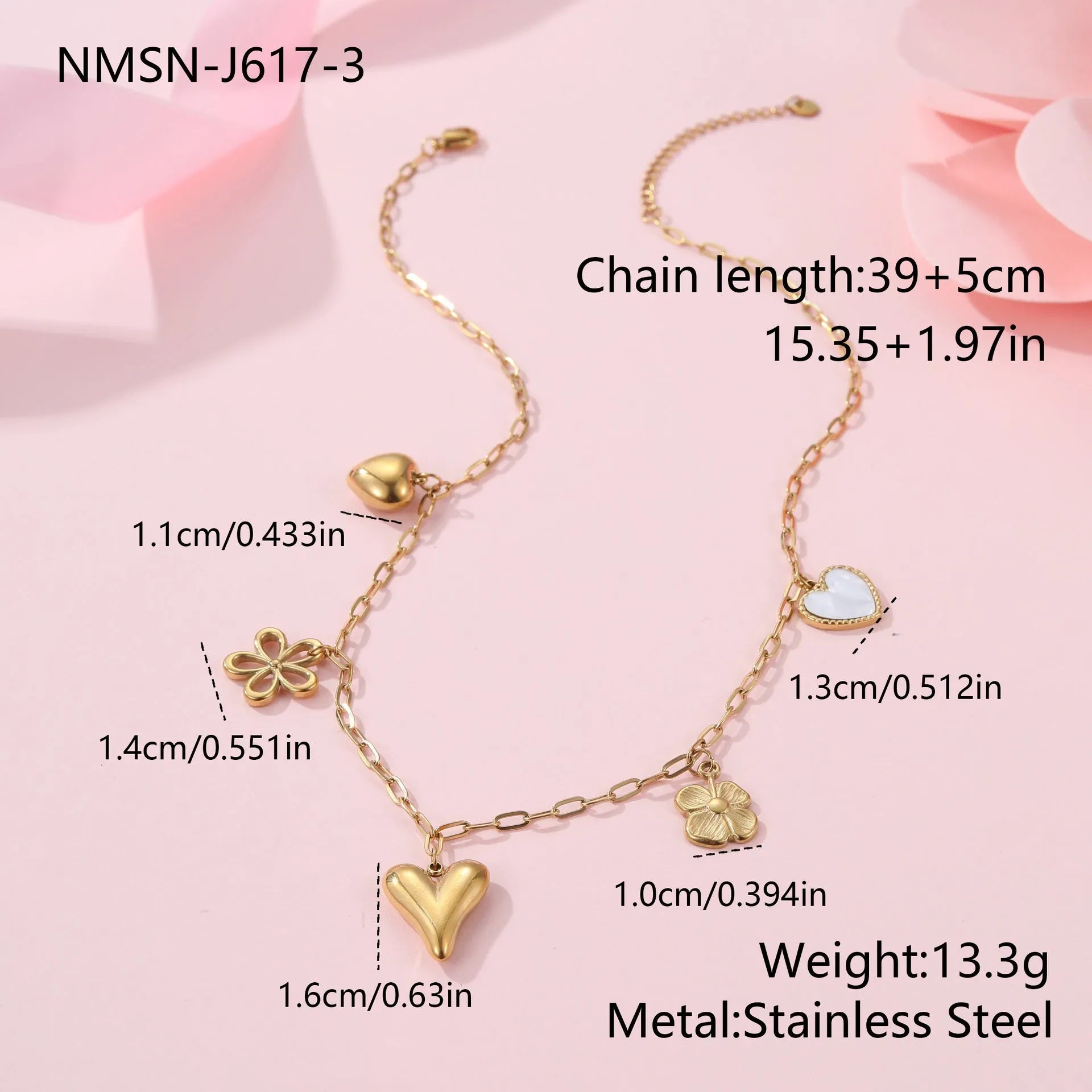 Stainless steel necklace with geometric sun pendant on regular chain, 18K electroplated finish