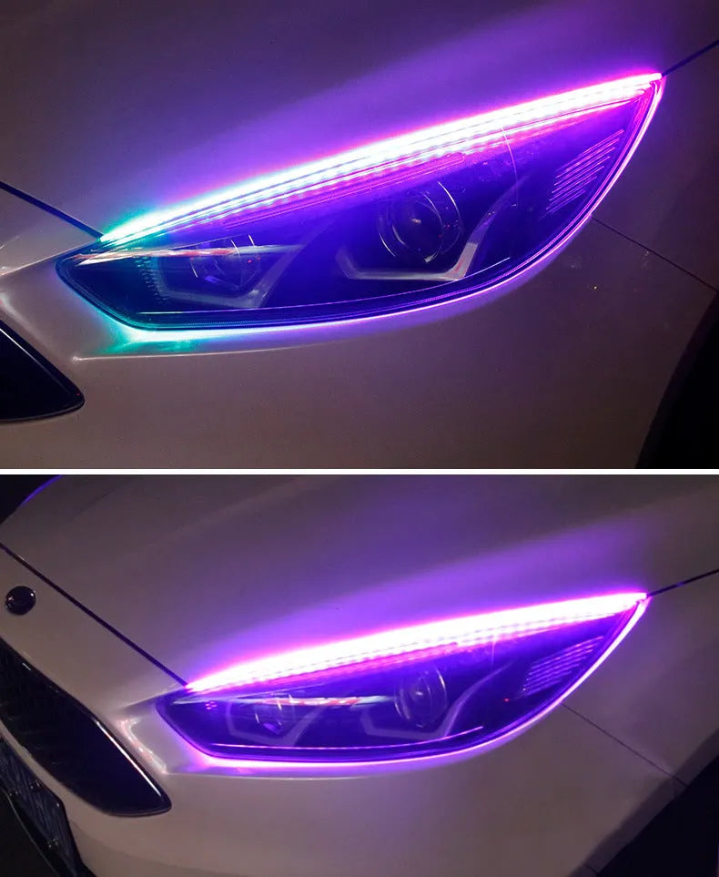 RGB colour LED daytime running light strip with remote control in 30cm, 45cm, and 60cm sizes