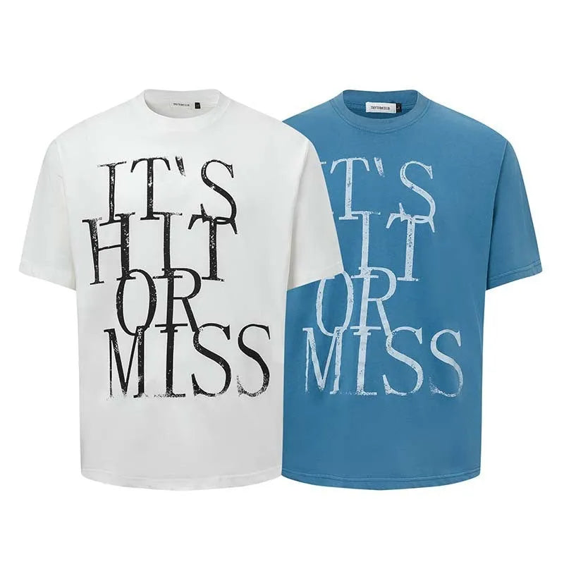 Men's American-style letter printed round neck t-shirt in cotton blend fabric