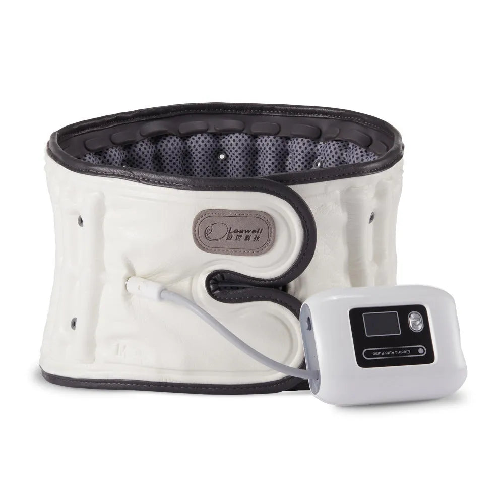Automatic inflation waist support belt for lumbar disc correction, shown in S and M sizes.