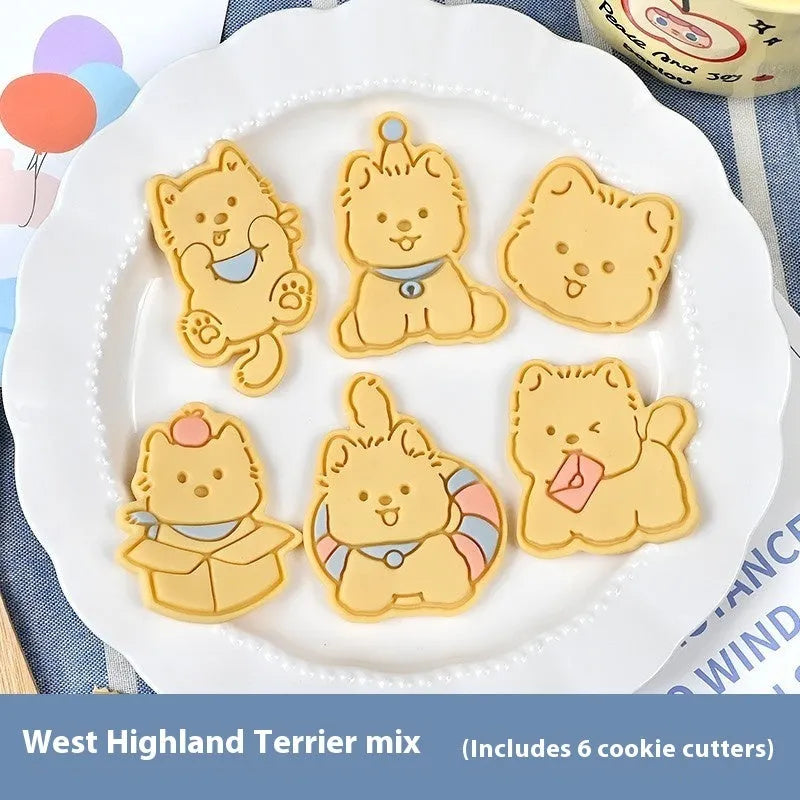 Plastic biscuit mould showing three-dimensional puppy head design with birthday hat for baking