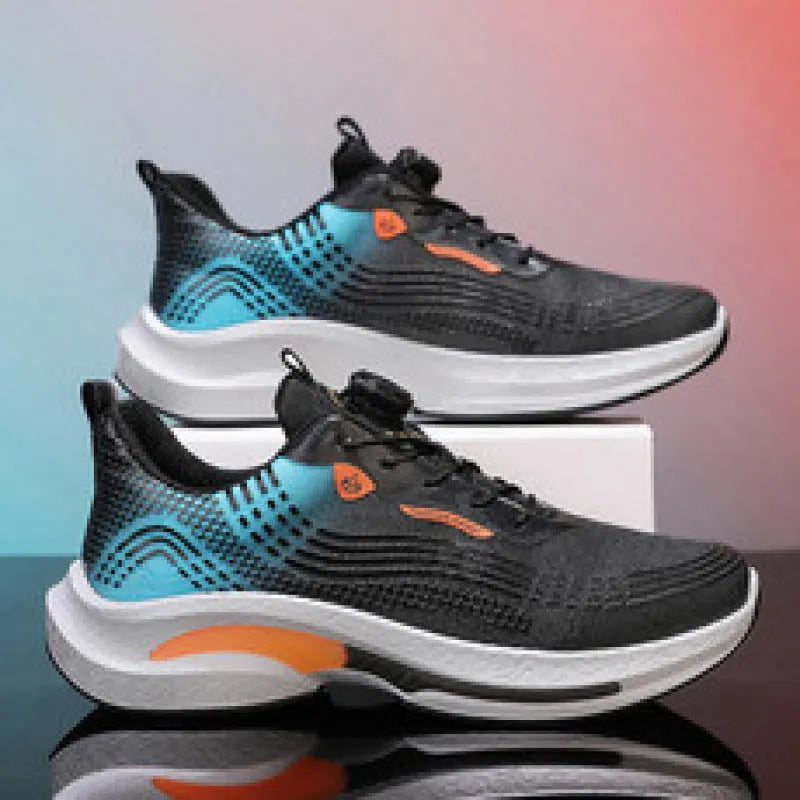 Men's low-top mesh sneakers with rotating buckle closure in white-orange colourway