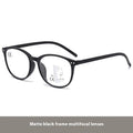 Women's ultra-light presbyopic glasses with multi-focus lenses shown in black and blue frame colour