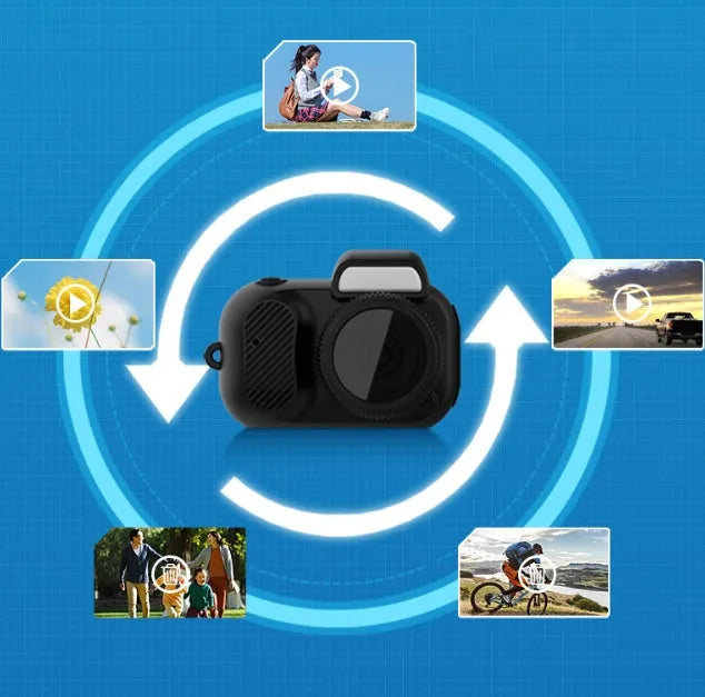 Black Y3000 model HD outdoor sports camera with 0.96-inch display screen, shown with optional memory card.
