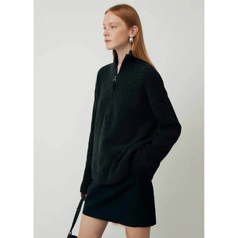 Women's loose lapels wool bandage dress in black and grey with long sleeves for autumn winter wear