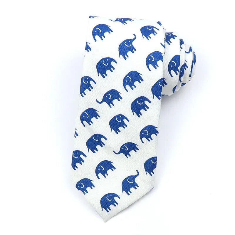 Korean-style narrow men's cotton bow tie with a printed cartoon pattern.
