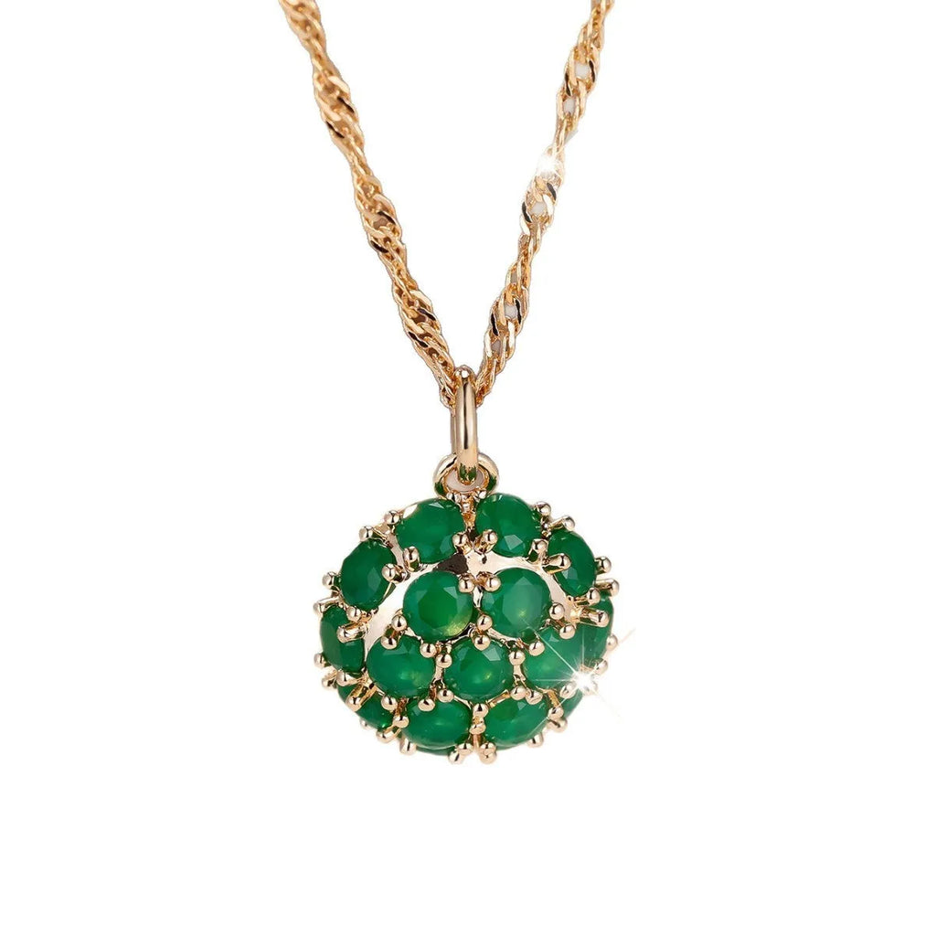 Golden green emerald diamond pendant necklace with adjustable 51-60cm chain in champagne gold colour
