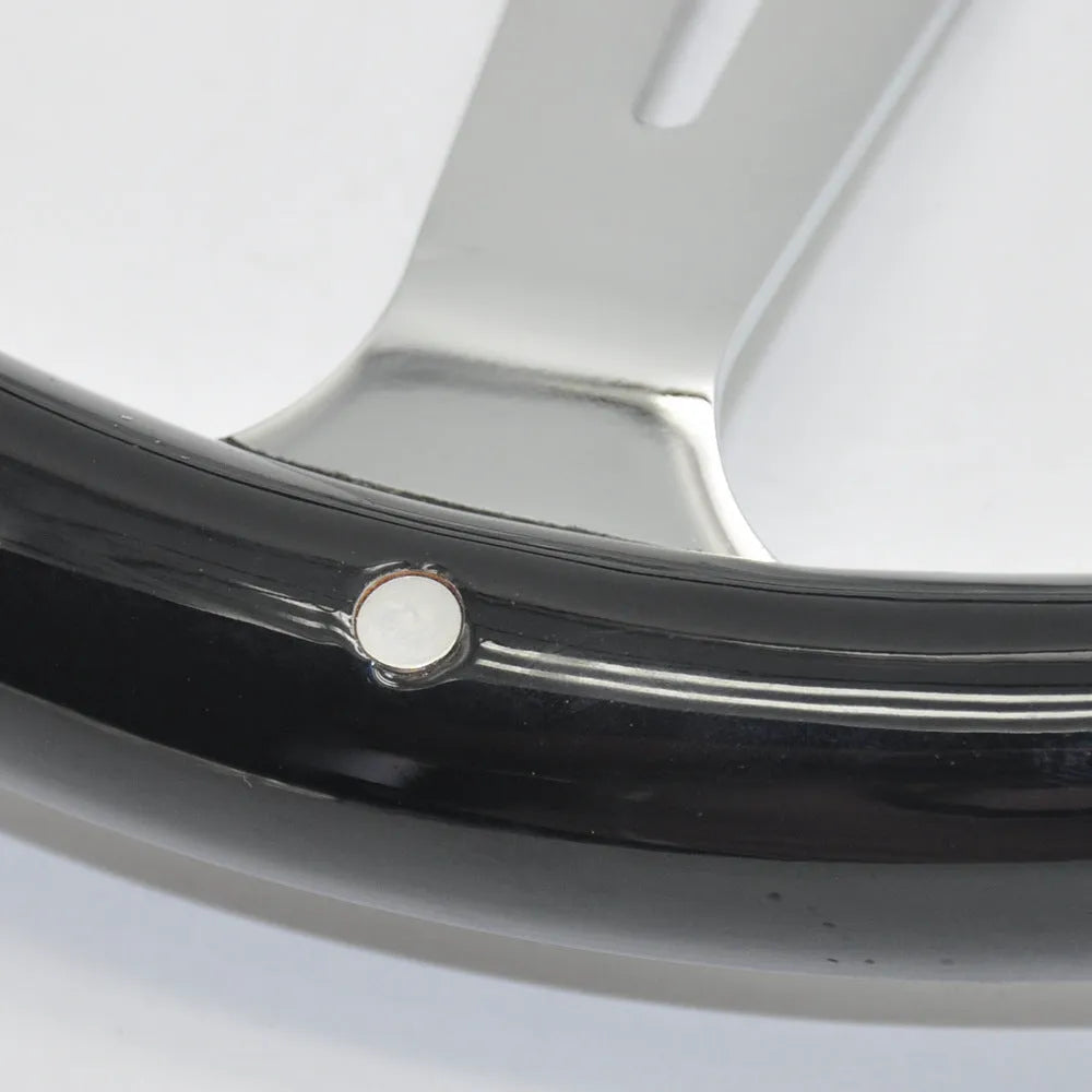 Black electroplated peach wood steering wheel for classic cars with 15-inch diameter and 6-hole mounting