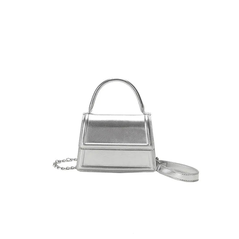 Retro square PU leather crossbody bag in six colours with visible sewing line details.
