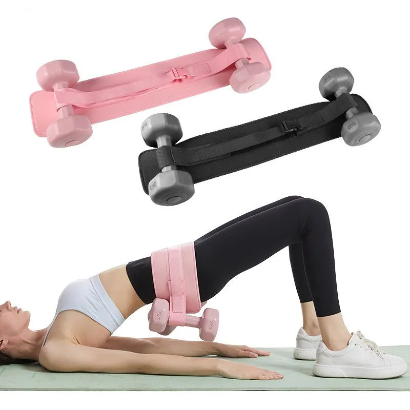 Black weight-bearing hip bridge auxiliary strap with load-bearing belt for fitness training