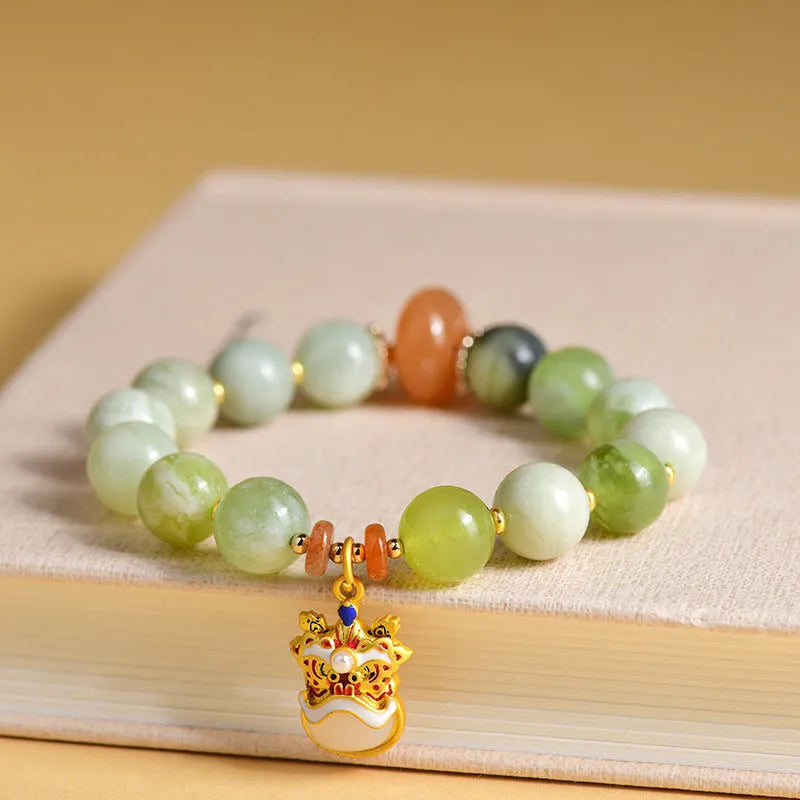 Green milk-in-water jade Xingshi pendant bracelet with 10mm geometric retro design