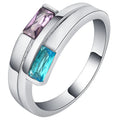 Copper ring with zircon stone inlay in electroplated silver finish showing European styling