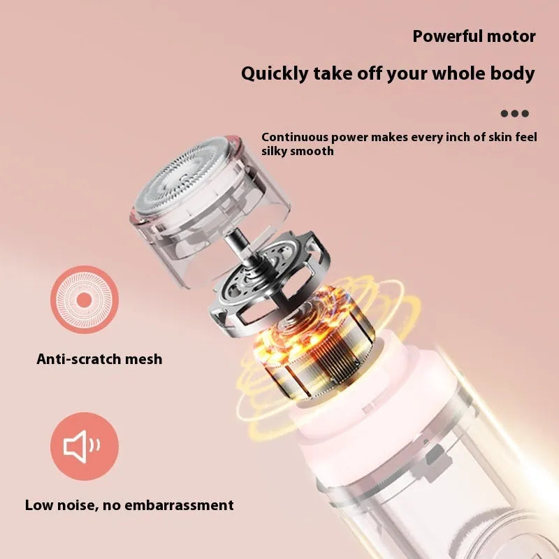 Pink and white portable electric hair trimmer with USB cable for body and armpit depilation