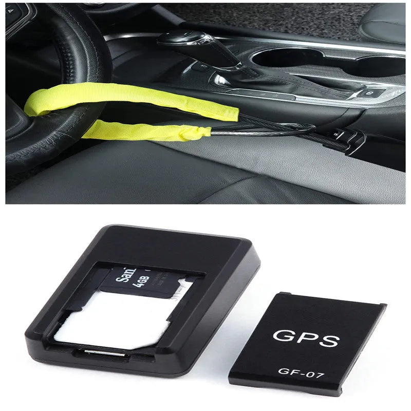Black mini magnetic GPS car tracker device with compact rectangular design for vehicle attachment