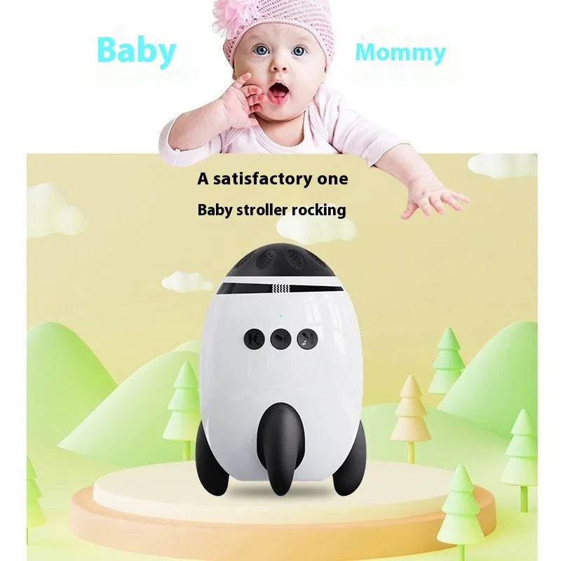 White baby sleep comforter device with automatic shaking and Bluetooth connection for infant soothing