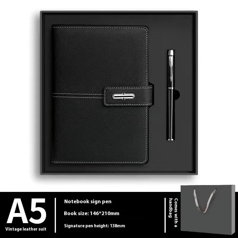 A5 PU leather notebook with wood-free paper in multiple colour options including black, red, green, blue and orange