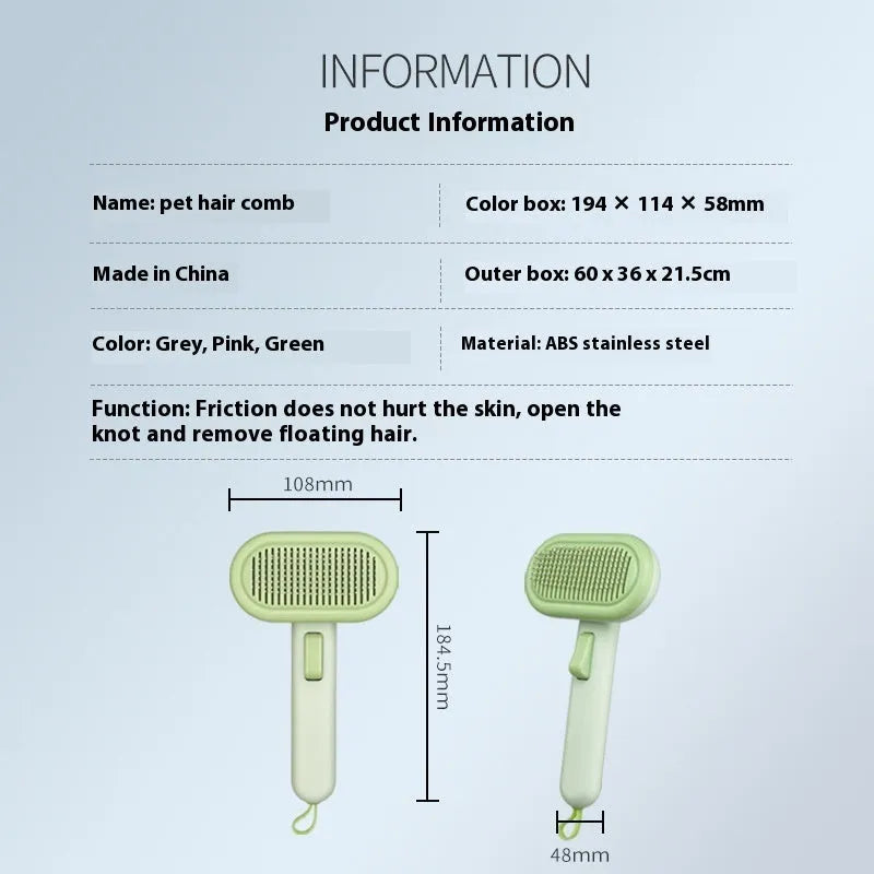 Large pet grooming comb with integrated shaver and knot untying function in light green colour