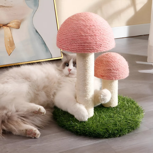 Mushroom-shaped cat scratching post with natural sisal caps for small cats