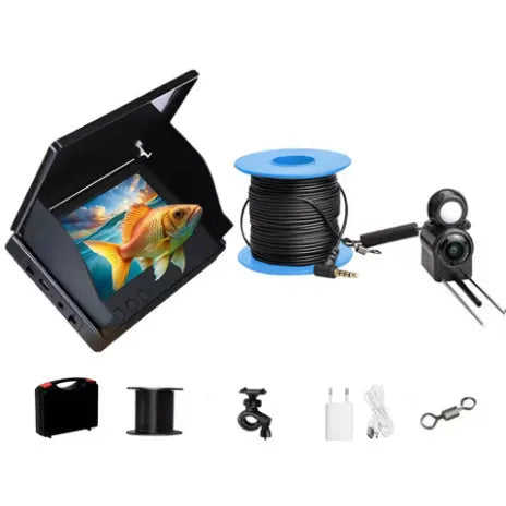 Underwater fish finder camera with 4.3-inch screen displaying clear underwater imagery for anglers