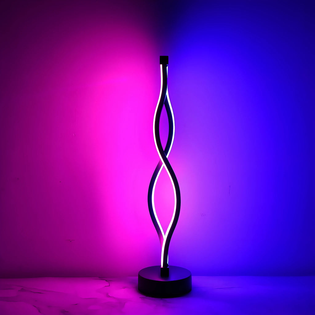 Black aluminium desk lamp with three-colour dimming button and touch controls.