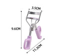 A4 chrome scissors handle eyelash curler with tail, shown in pink and purple colour options.