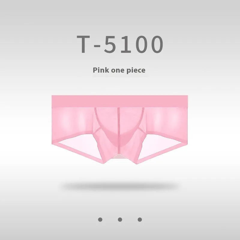 Men's seamless ultra-thin low waist underwear in ice silk fabric showing discreet construction