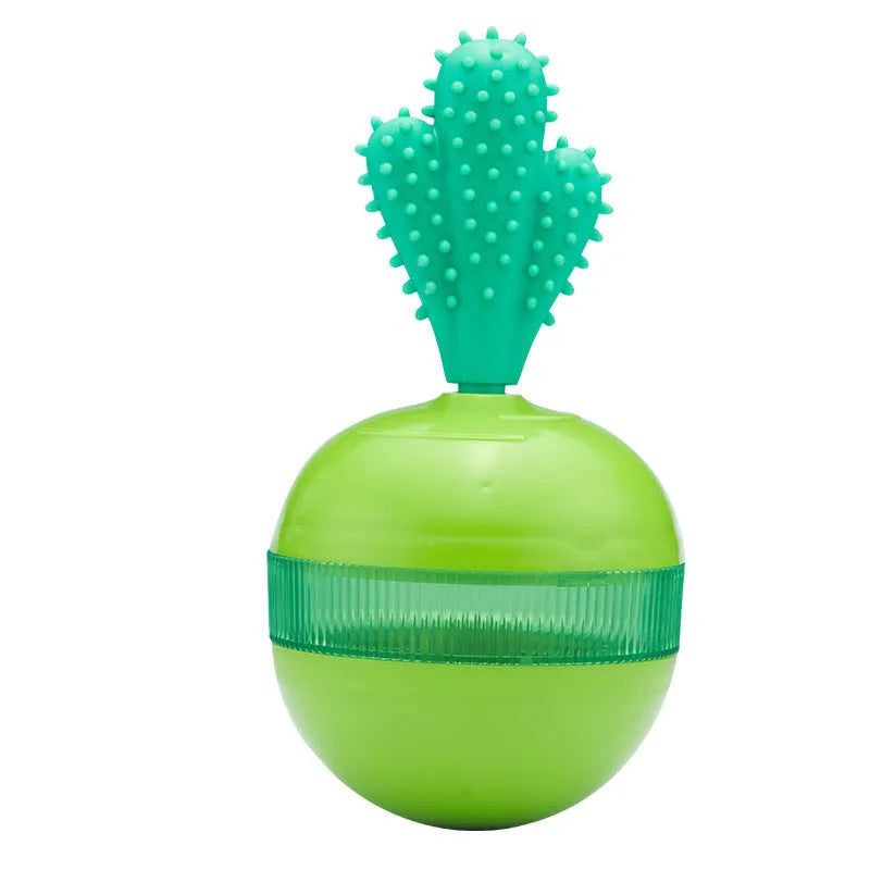 Blue and green durable rubber dog puzzle ball with treat dispensing holes