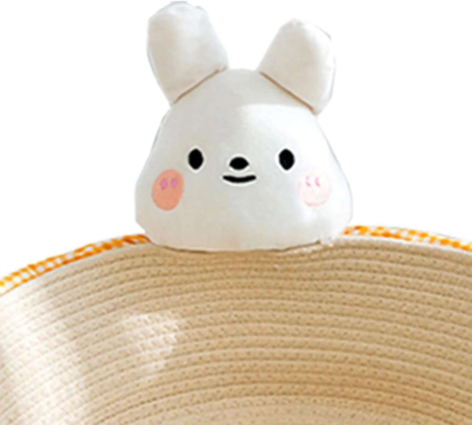 Woven cotton rope cat bed basket with scratching board in bear design for indoor furniture protection