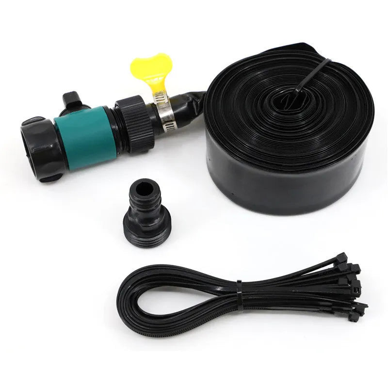 Portable garden sprinkler with PVC hose in blue or orange colour