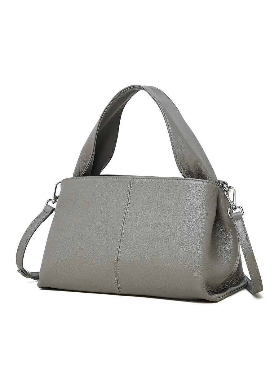 Women's genuine leather messenger bag in horizontal square shape with double shoulder strap