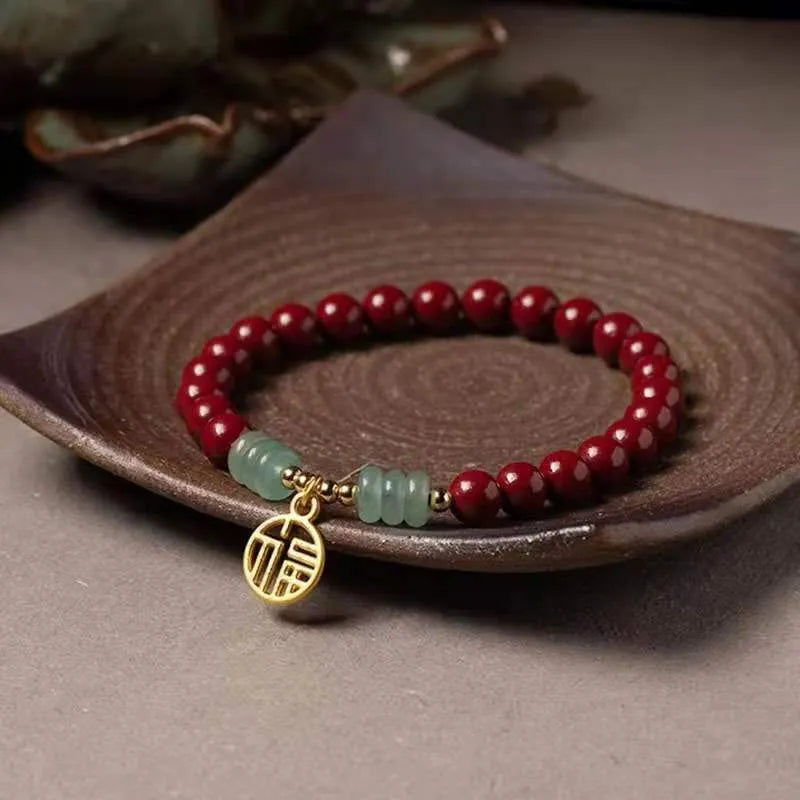 Gold cinnabar wave bracelet with manual processing and national style elements