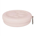 Folding portable dog bowl with snack compartment in pink and green colour options