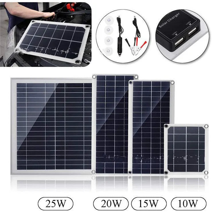 Portable solar panel with dual USB ports for outdoor mobile device charging