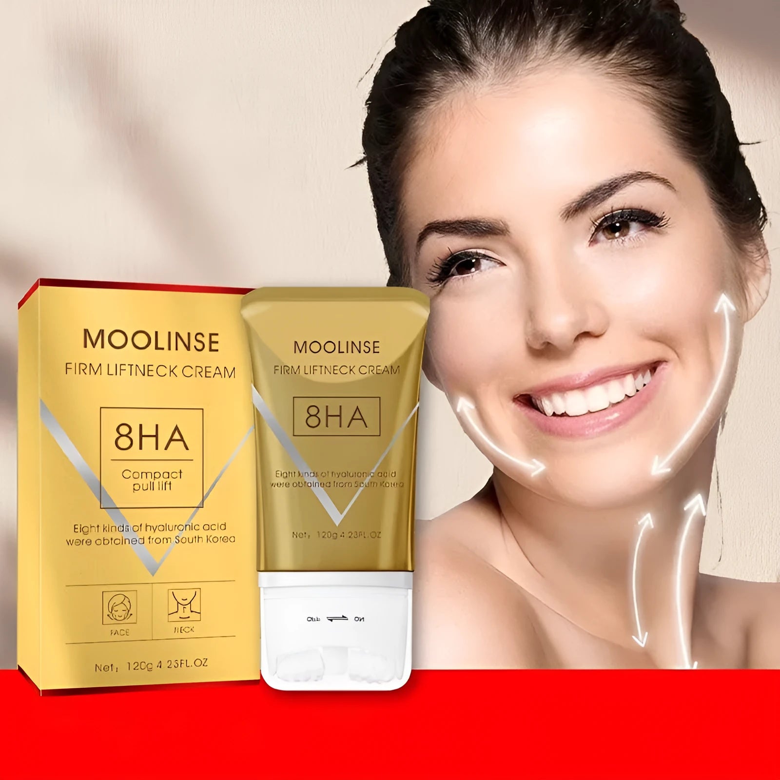 Neck moisturising cream with roller applicator for dry skin treatment