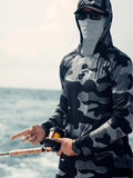 Huk Pursuit men's long sleeve performance fishing shirt showing mesh side panels and crew neck