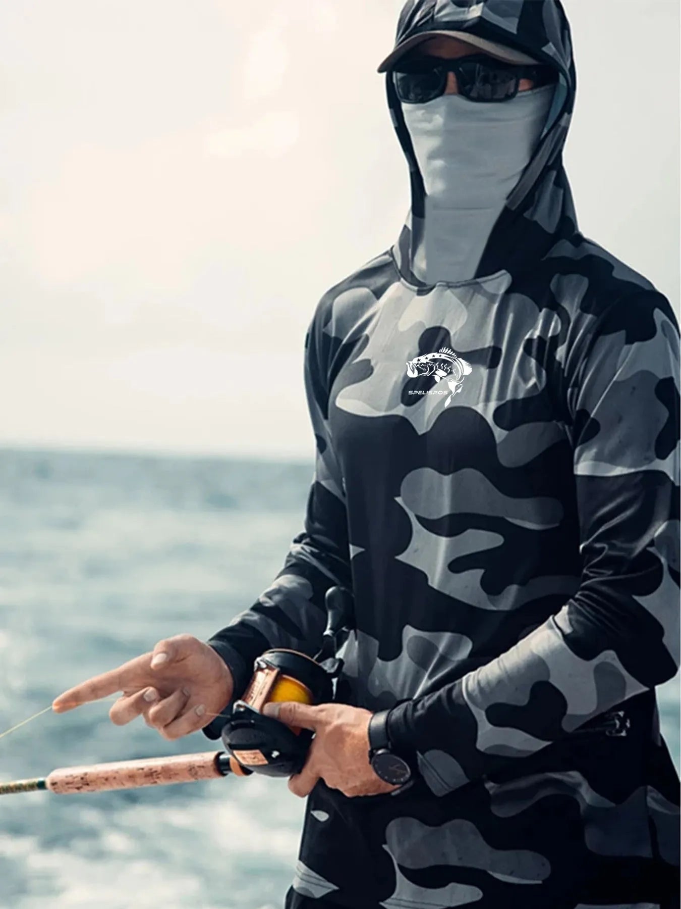 Huk Pursuit men's long sleeve performance fishing shirt showing mesh side panels and crew neck