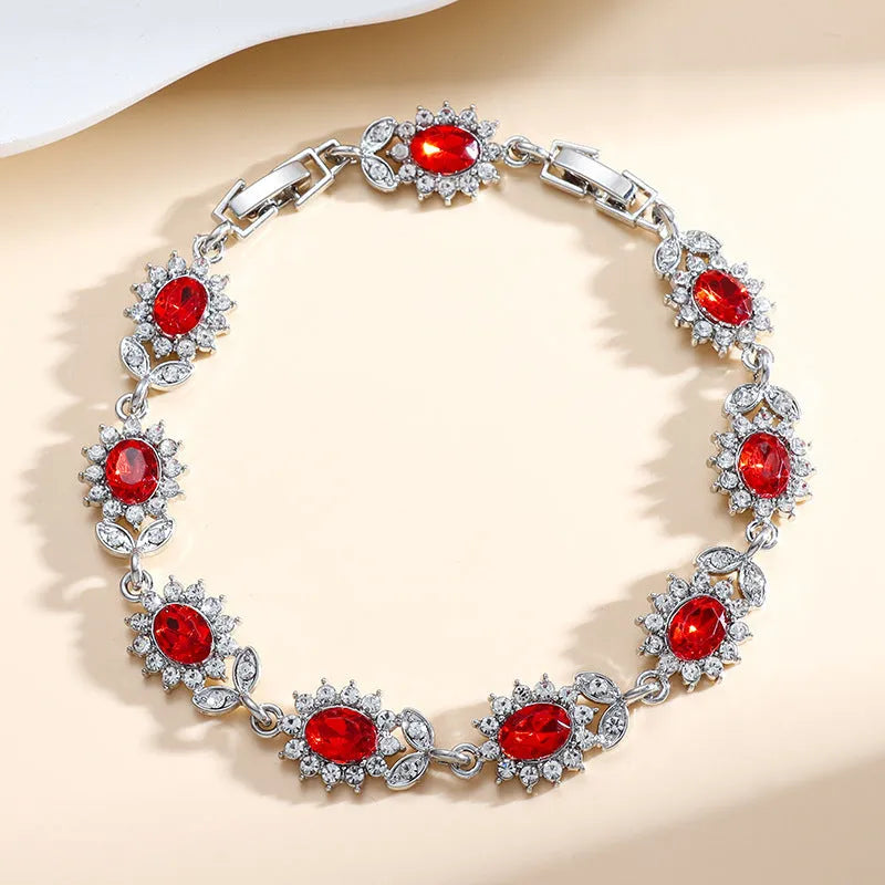 Women's electroplated alloy bracelet with inlaid zircon detailing in multiple colour options