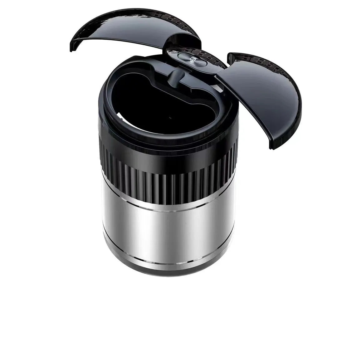 Metal car ashtray with automatic lid measuring 113mm by 72mm in multiple colours