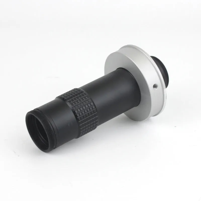Black industrial camera monocular lens with 30mm diameter, 84mm length, providing 0.1-1.3X magnification