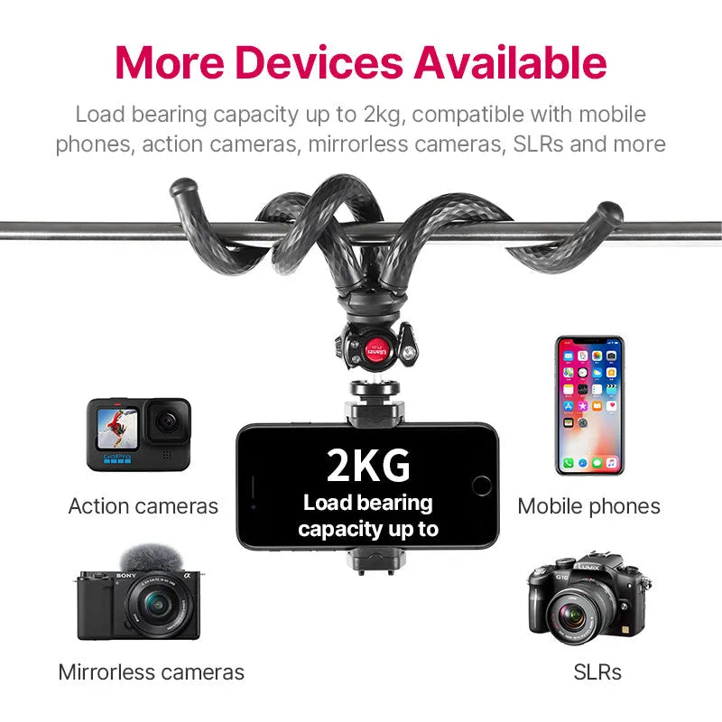 Black aluminium alloy mobile phone gimbal tripod set with adjustable length and smartphone clip