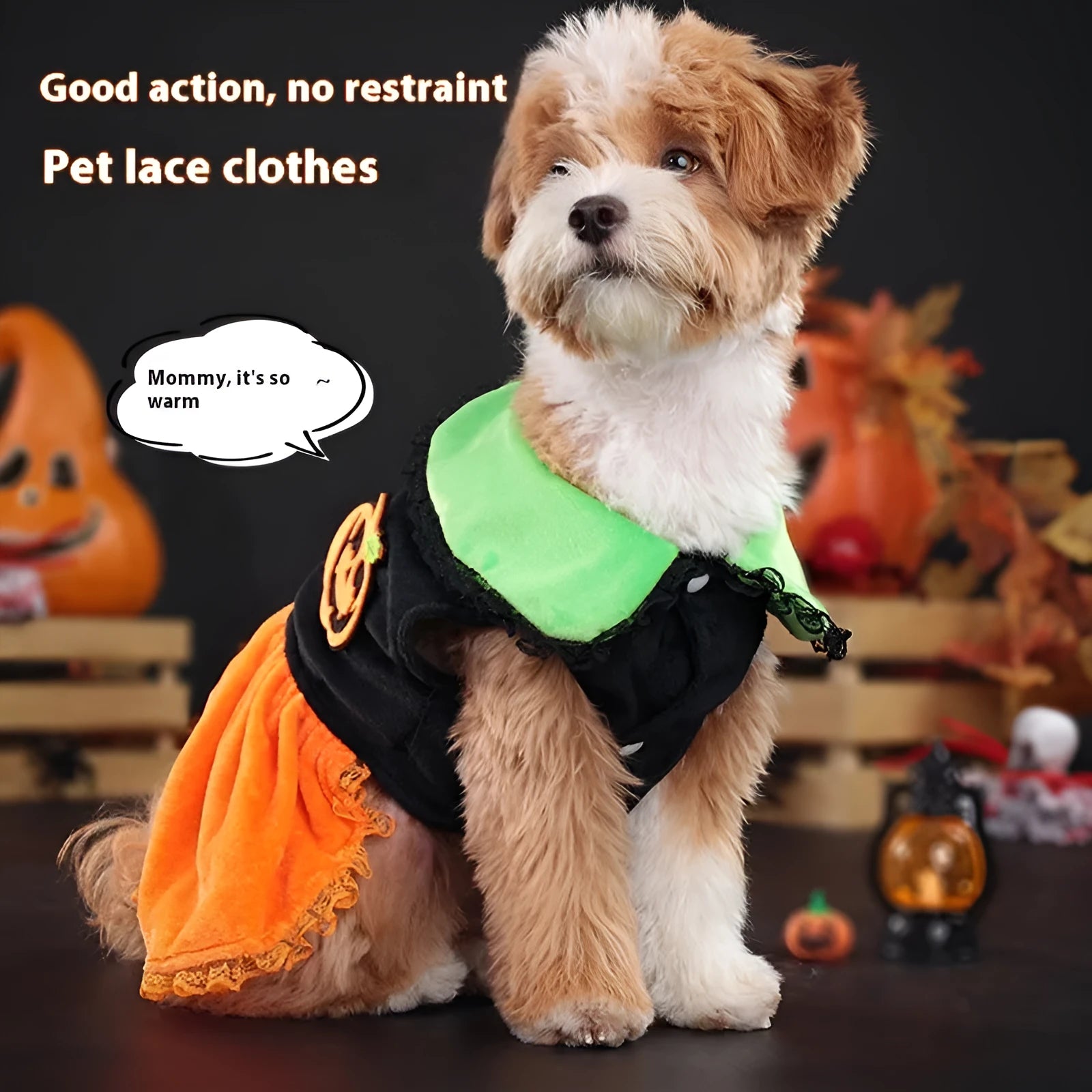 Halloween pumpkin skirt pet costume for small dog or cat in crystal velvet material