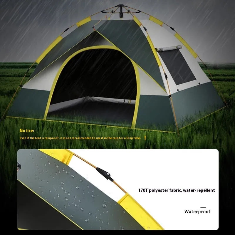 Dark green silver glue camping tent with automatic quick-open deployment for 3-4 people