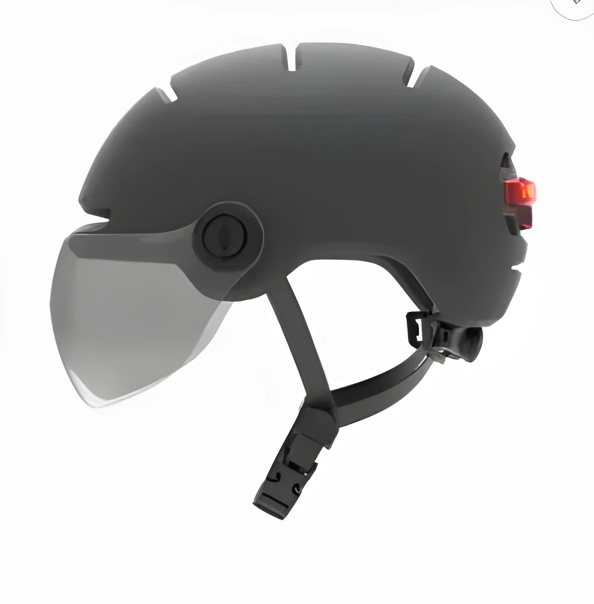 Adult cycling helmet with a red LED brake light integrated into the tail, shown in two style variants.