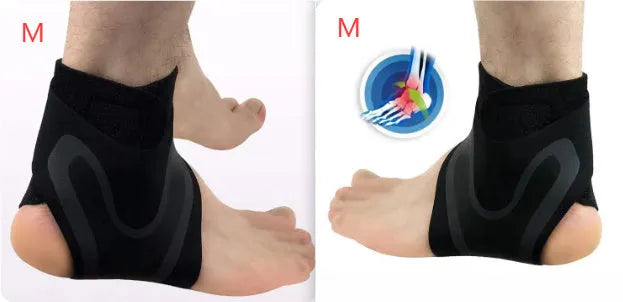 Adult ankle support brace for left or right foot, sized by shoe size for basketball and running sports.